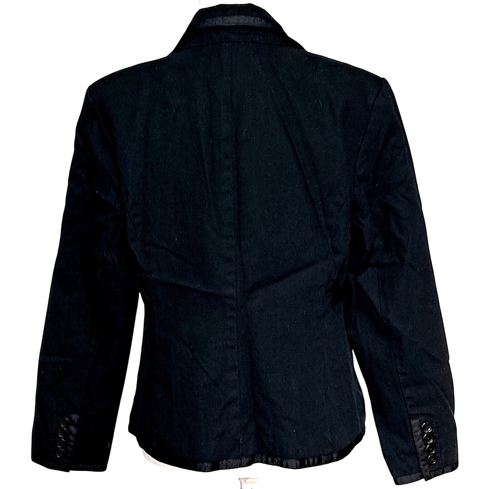 Dark Academia Merona Blazer Women Large Black Cotton Satin Trim Button Front - Picture 2 of 9